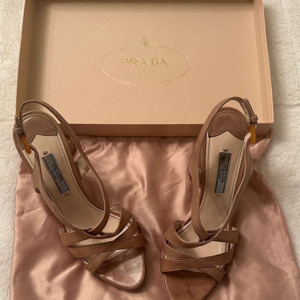 Prada Women's Tan Strappy Heels